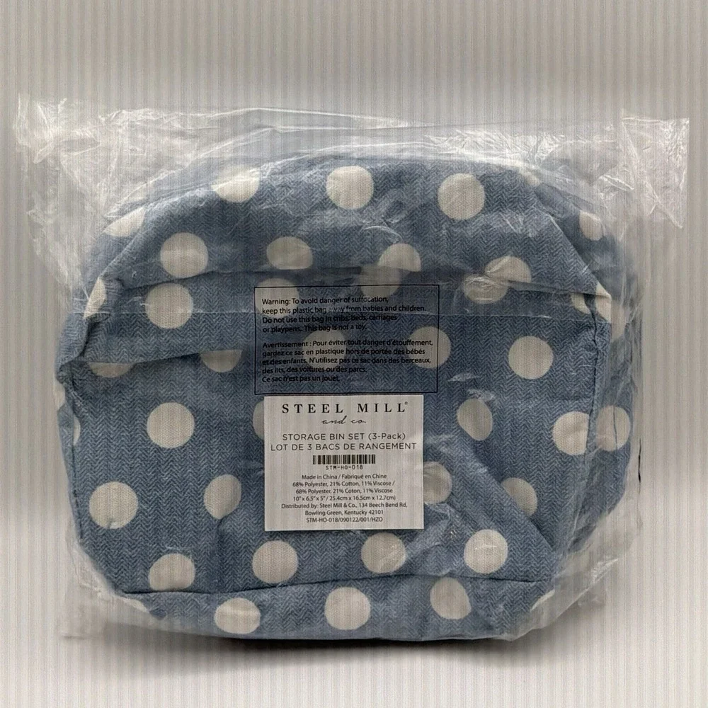 Steel Mill‎ & Co Storage Bin Set of 3 Blue Polka Dot